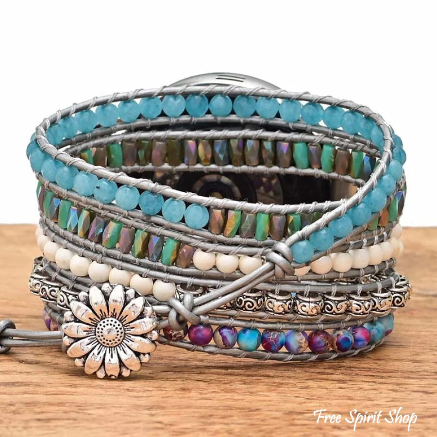 Google Pixel Watch Band With Purple Jasper & Aqua Blue Beads - Image 3
