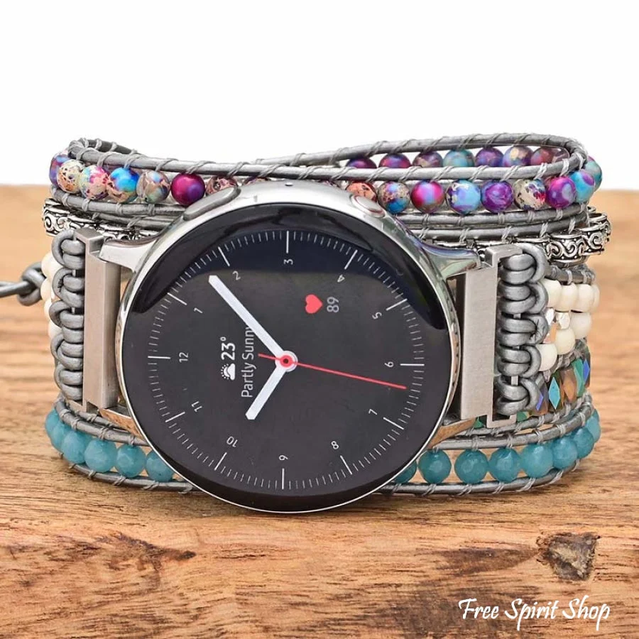 Google Pixel Watch Band With Purple Jasper & Aqua Blue Beads - Image 4
