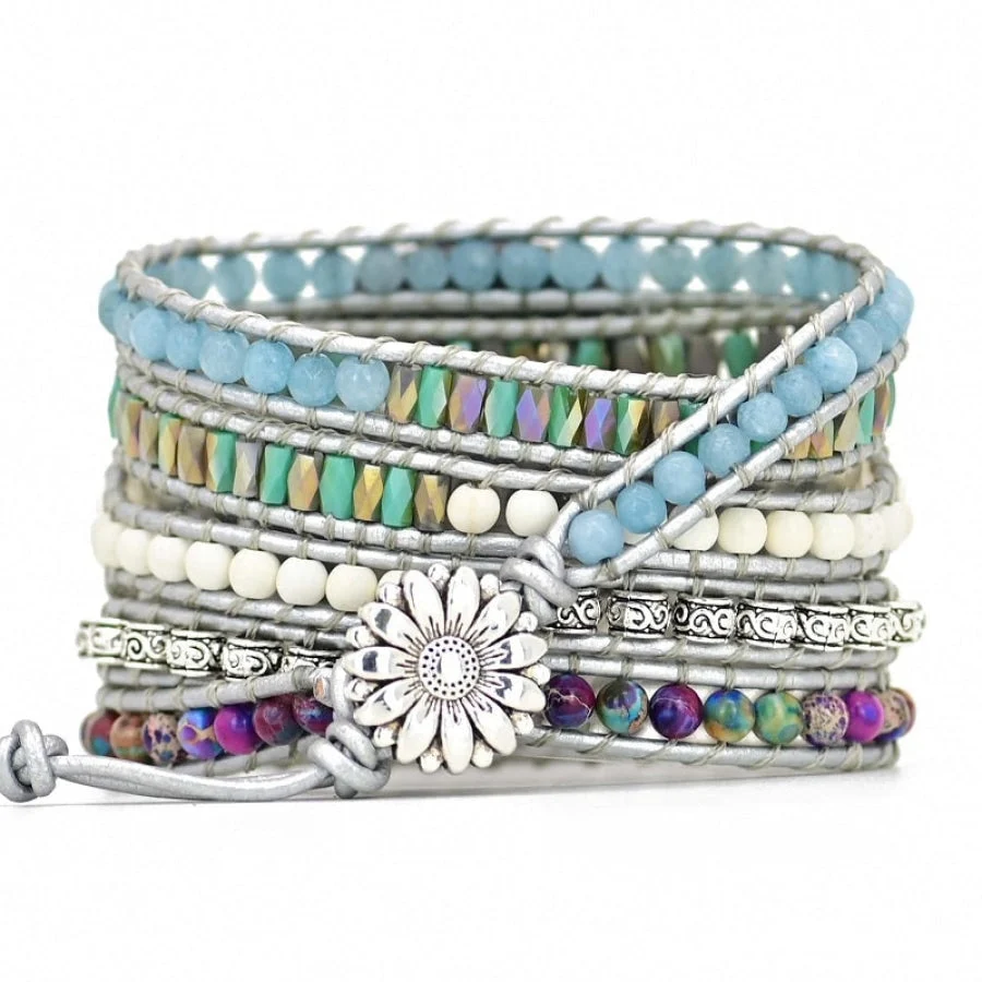 Google Pixel Watch Band With Purple Jasper & Aqua Blue Beads - Image 5