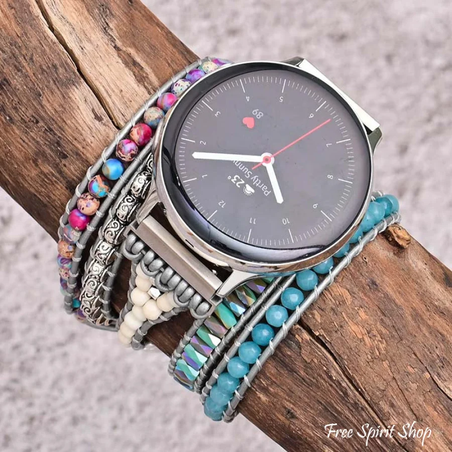 Purple Jasper & Aqua Blue Bead Samsung / Garmin Watch Band - Image 2