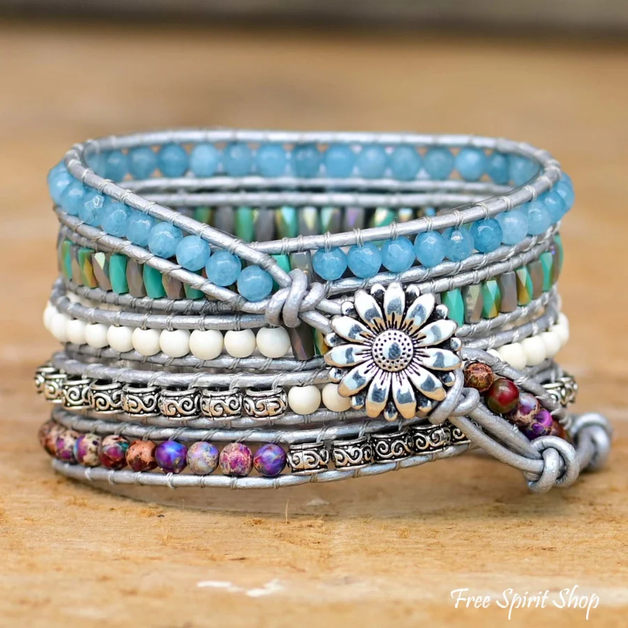 Purple Jasper & Aqua Blue Beaded Apple Watch Band - Image 3