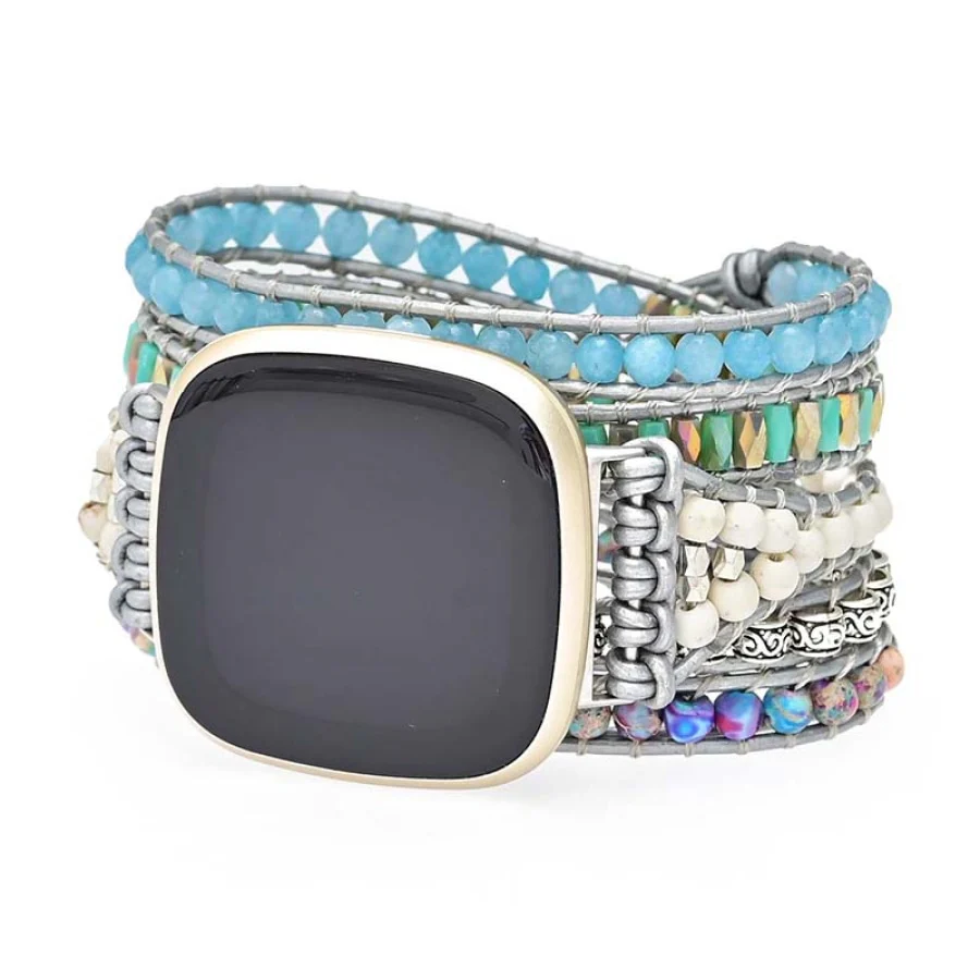 Purple Jasper & Aqua Blue Beaded Fitbit Watch Band - Image 4