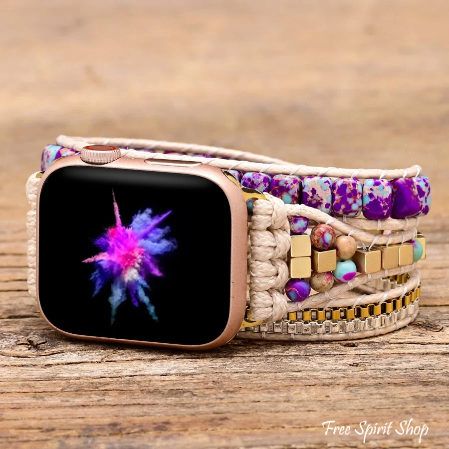Purple Jasper & Gold Bead Apple Watch Band