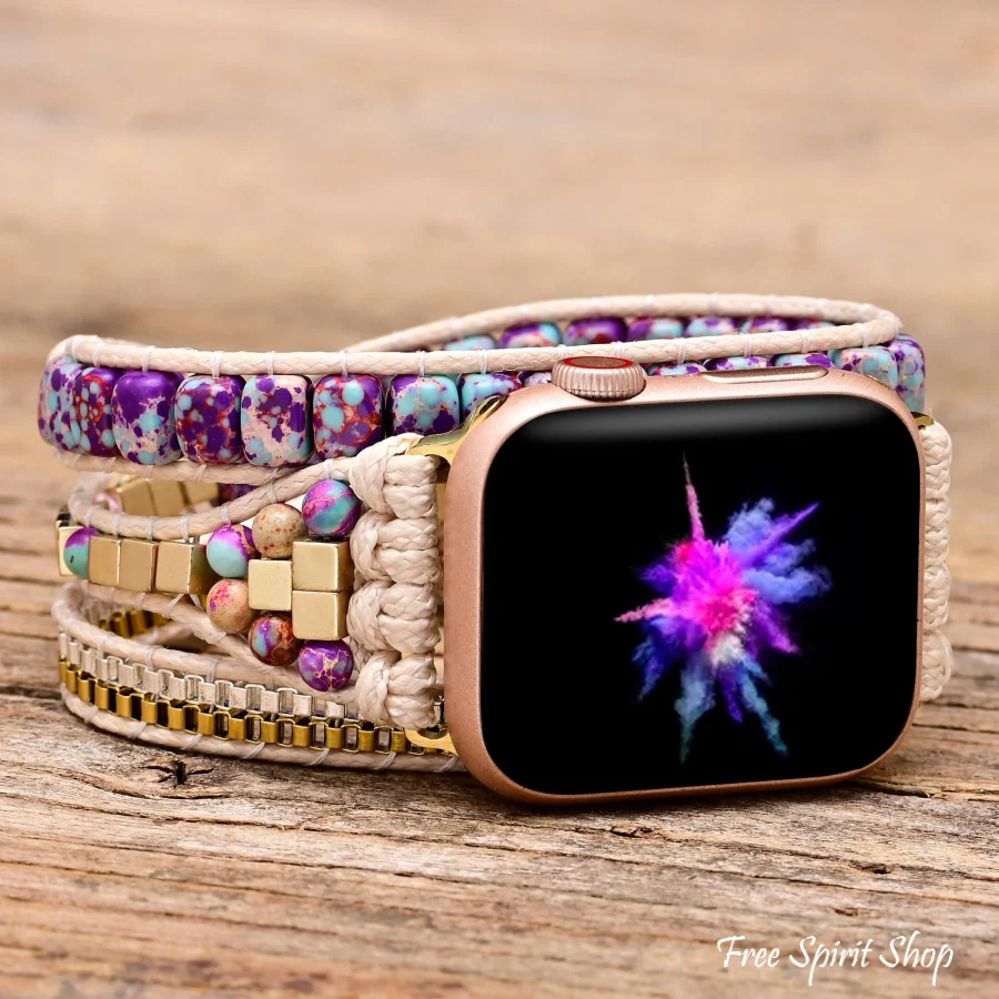 Purple Jasper & Gold Bead Apple Watch Band - Image 2