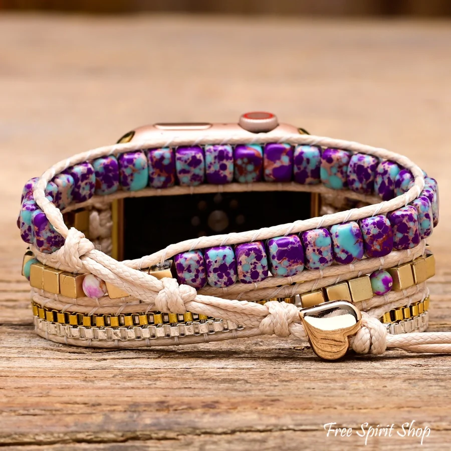 Purple Jasper & Gold Bead Apple Watch Band - Image 3