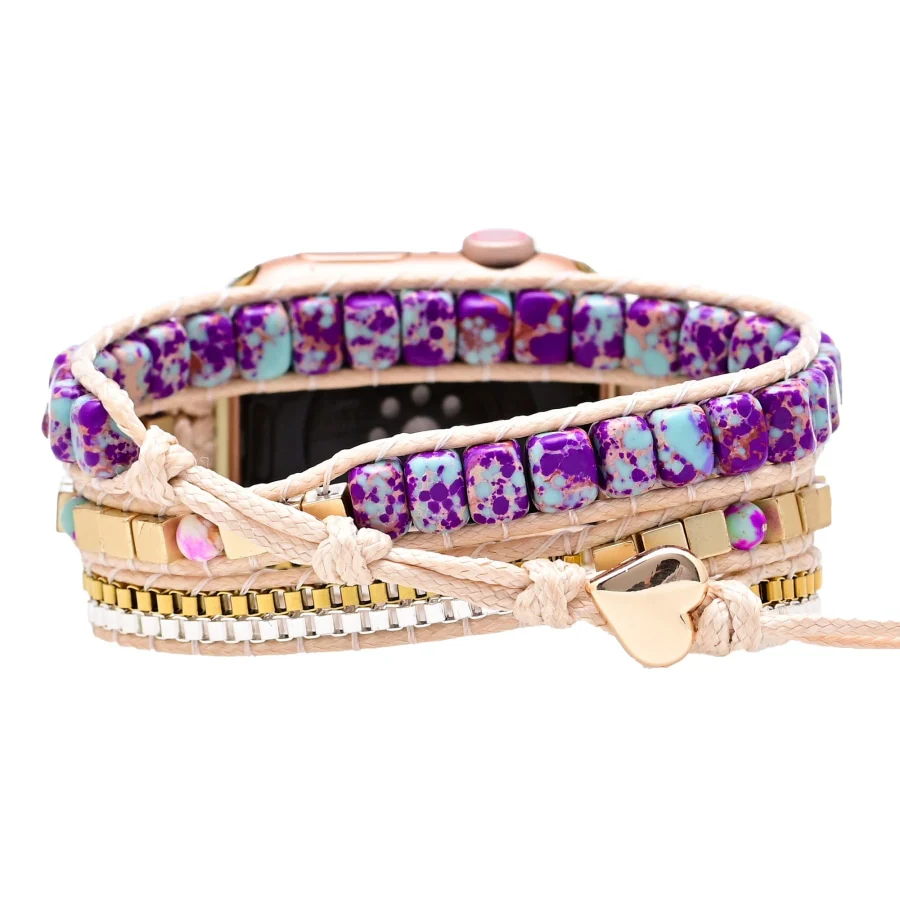 Purple Jasper & Gold Bead Apple Watch Band - Image 4