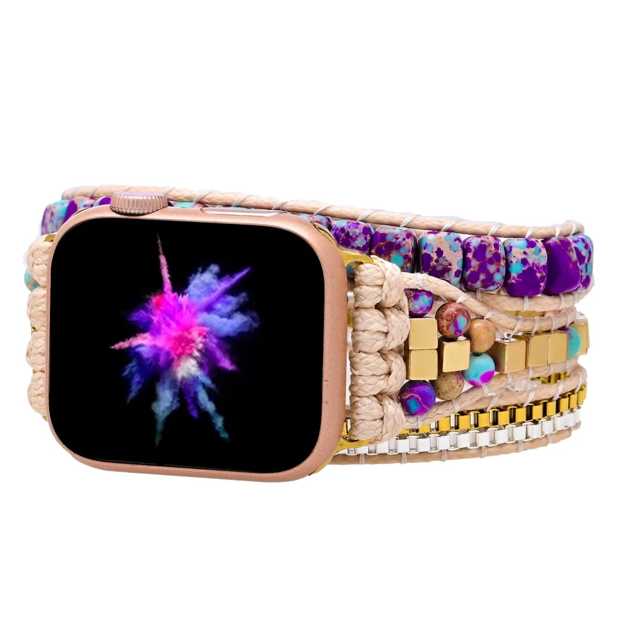 Purple Jasper & Gold Bead Apple Watch Band - Image 5
