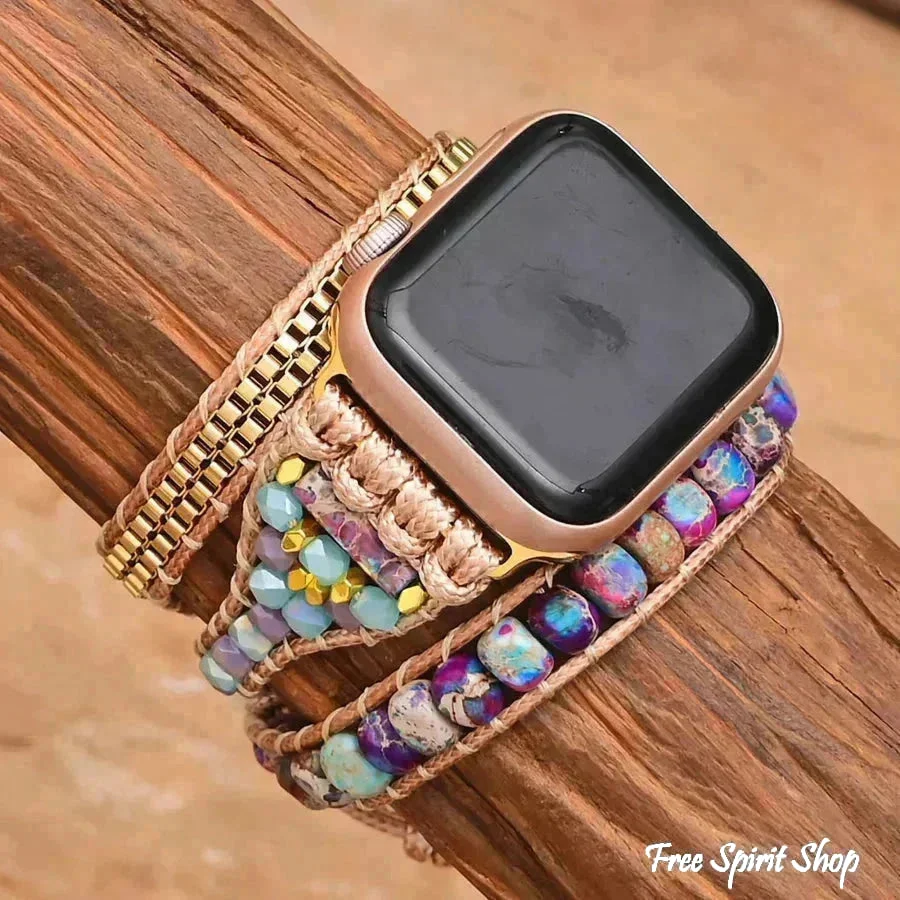 Purple Jasper & Gold Chain Apple Watch Band