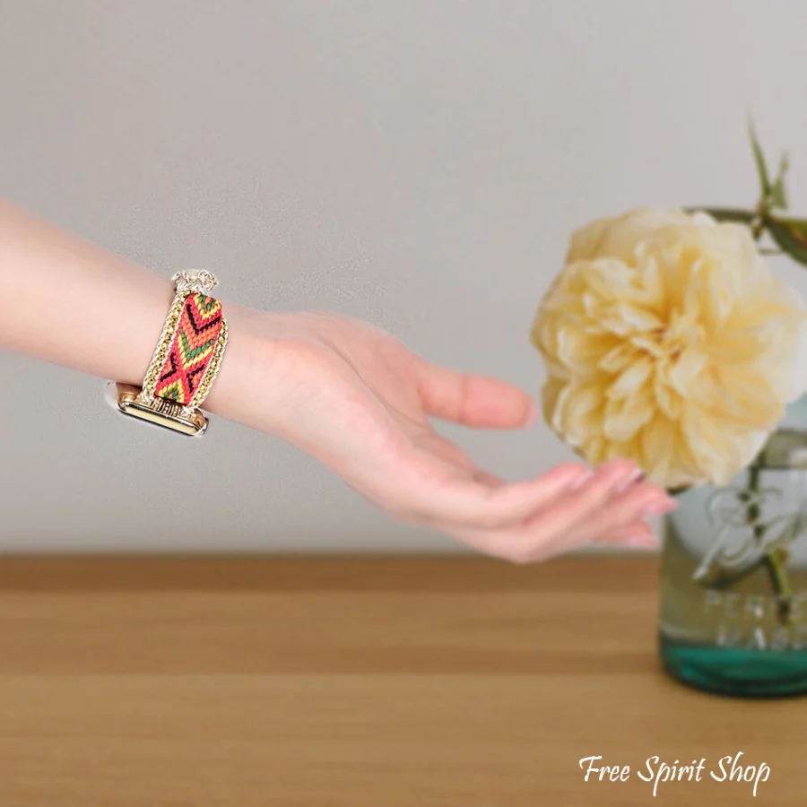 Red & Gold Braided Woven Nylon Adjustable Apple Watch Band - Image 2