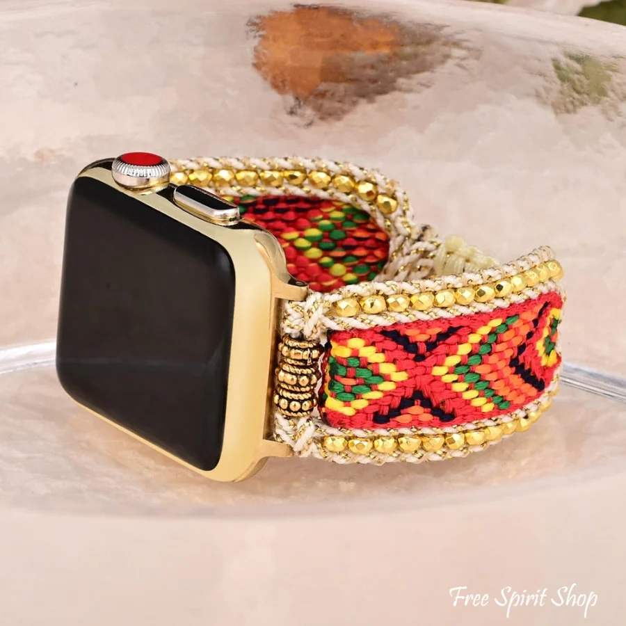 Red & Gold Braided Woven Nylon Adjustable Apple Watch Band - Image 3