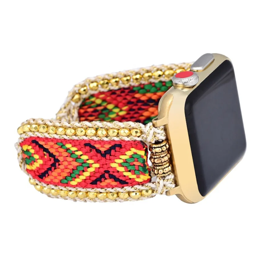 Red & Gold Braided Woven Nylon Adjustable Apple Watch Band - Image 6