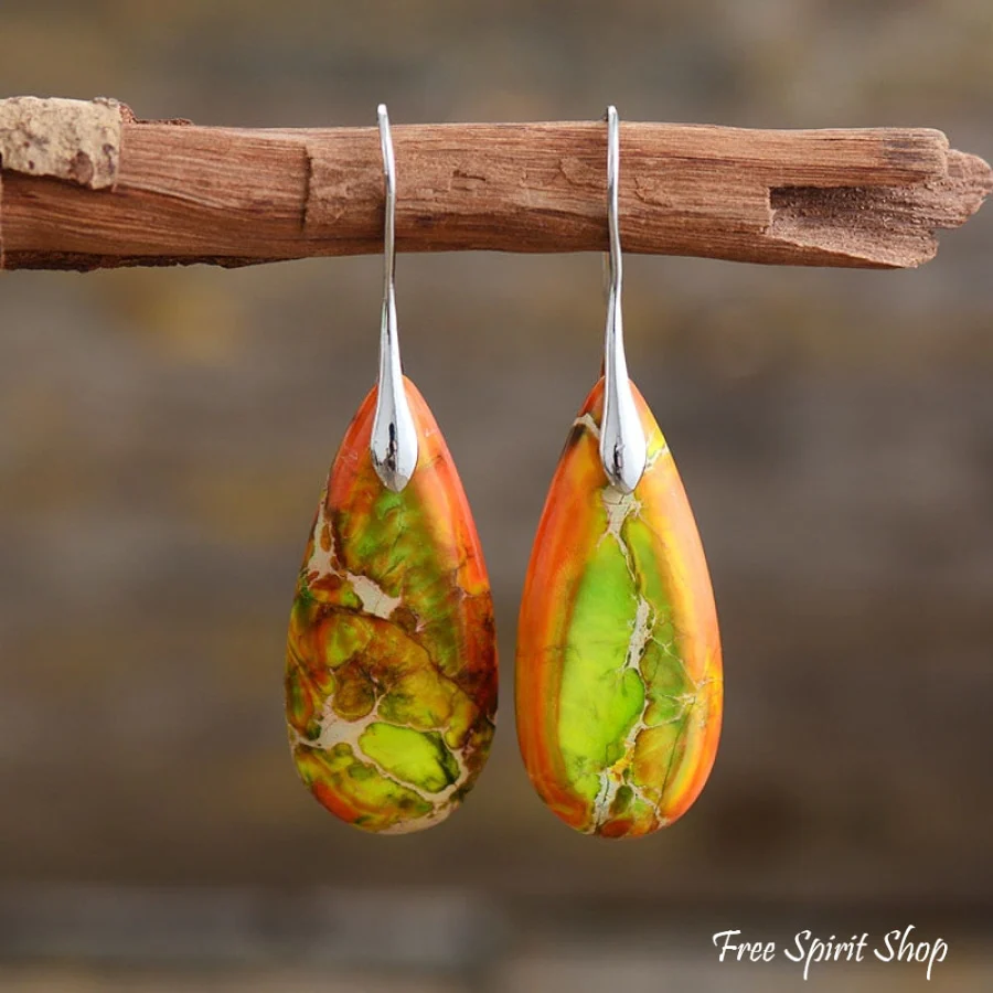 Red & Turquoise Imperial Jasper Drop Earrings - Image 3