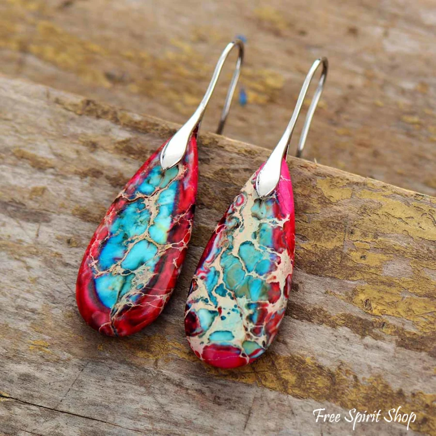 Red & Turquoise Imperial Jasper Drop Earrings - Image 4