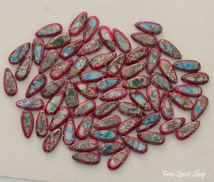 Red & Turquoise Imperial Jasper Drop Earrings - Image 6