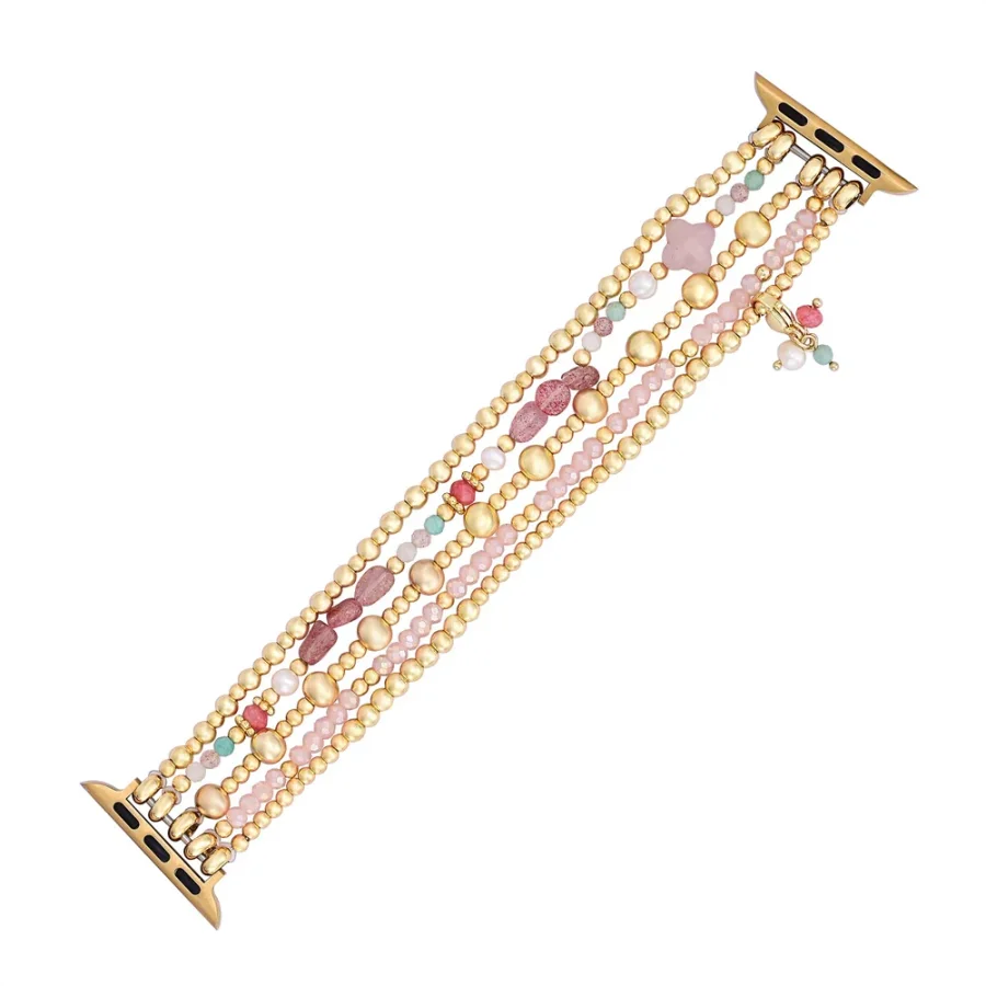 Rose Quartz Beaded Fitbit Watch Band with Clover Charm - Image 4