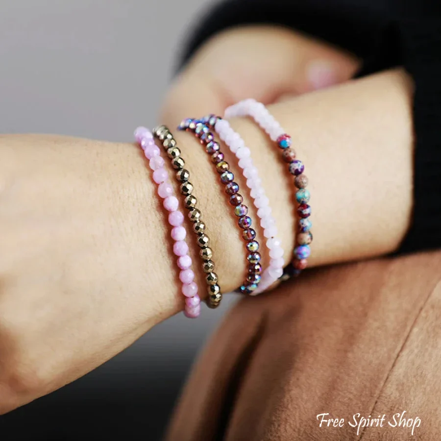 Rose Quartz Pyrite & Purple Jasper 5 Layer Bead Bracelets - Image 2