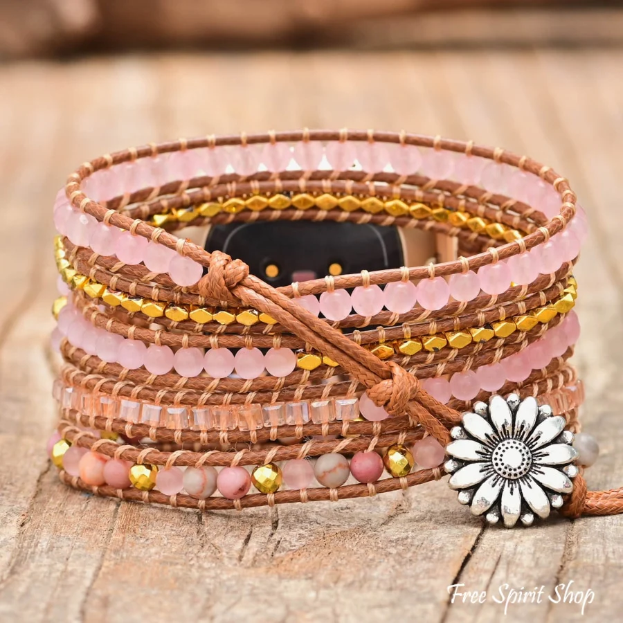 Rose Quartz & Rhodonite Bead Fitbit Watch Band - Image 2