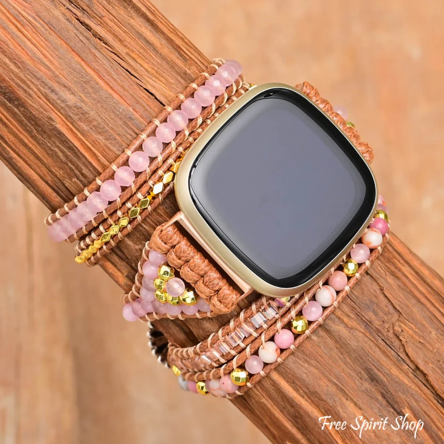 Rose Quartz & Rhodonite Bead Fitbit Watch Band - Image 3