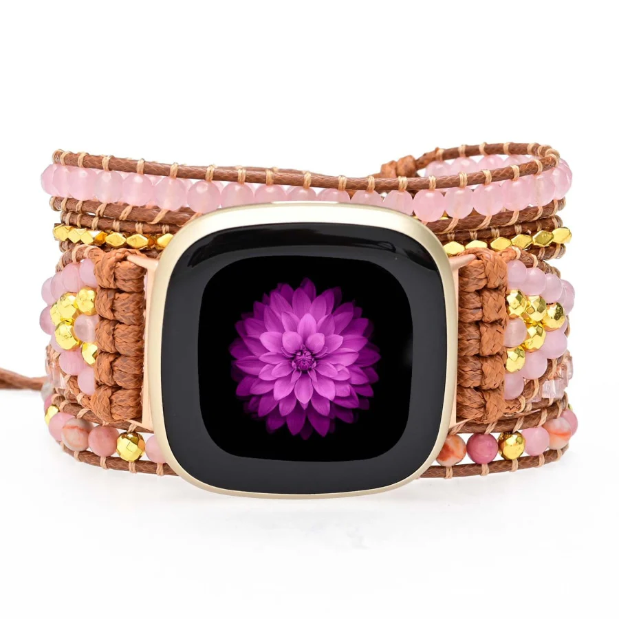 Rose Quartz & Rhodonite Bead Fitbit Watch Band - Image 4