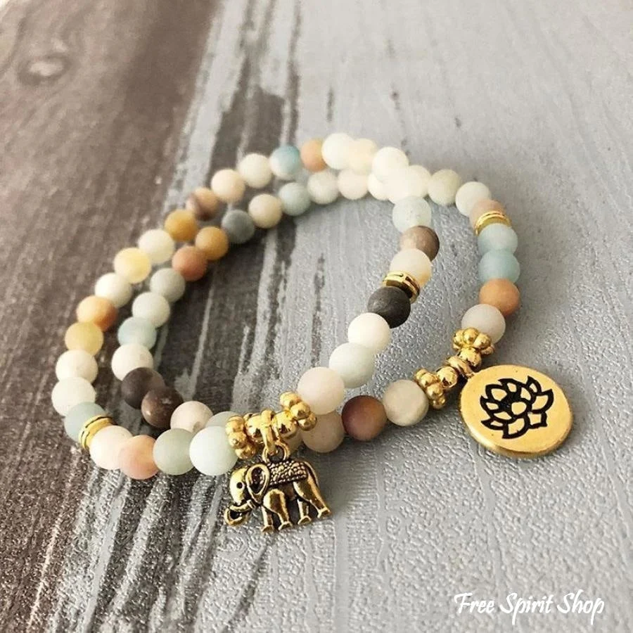 Set of 2 Natural Amazonite Mala Bead Bracelets