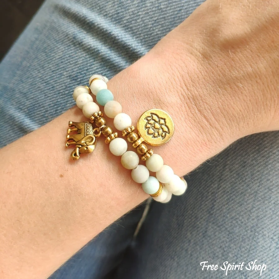 Set of 2 Natural Amazonite Mala Bead Bracelets - Image 2