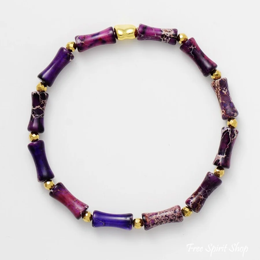 Set of 5 Purple Stone & Hamsa Hand Bead Bracelets - Image 4
