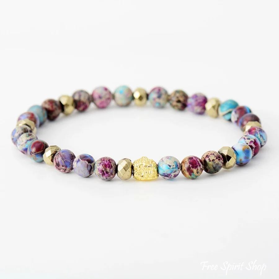 Set of 5 Purple Stone & Hamsa Hand Bead Bracelets - Image 6
