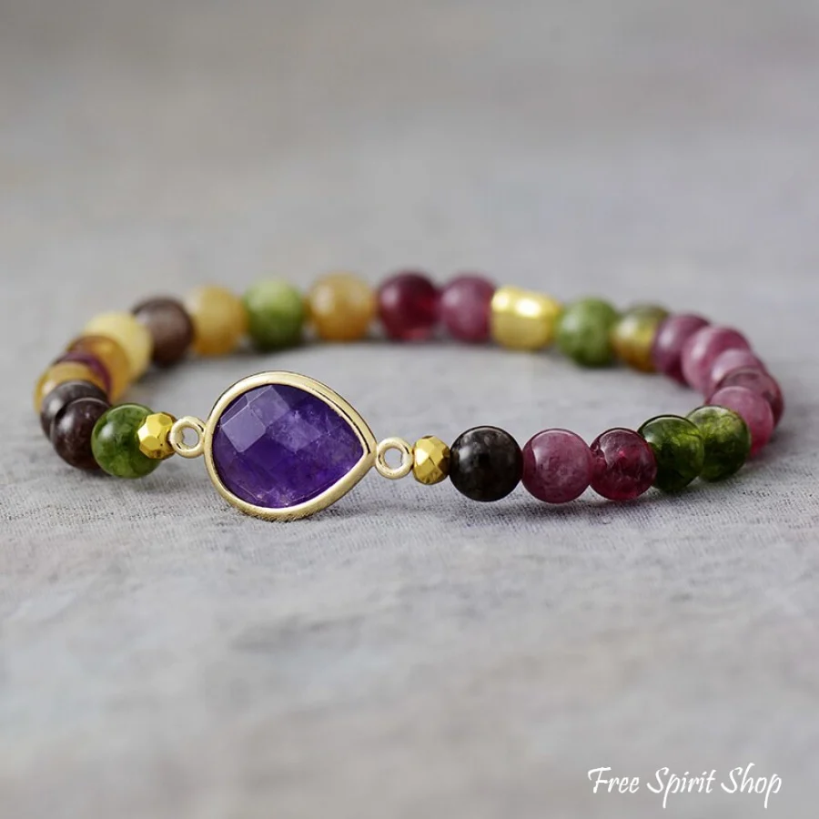 Set of 5 Purple Stone & Hamsa Hand Bead Bracelets - Image 7