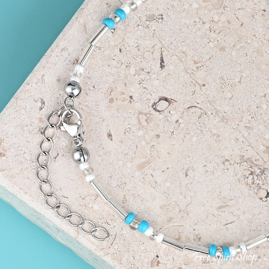 Turquoise & Starfish Charm Beaded Anklet - Image 4