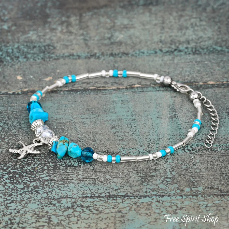 Turquoise & Starfish Charm Beaded Anklet - Image 6