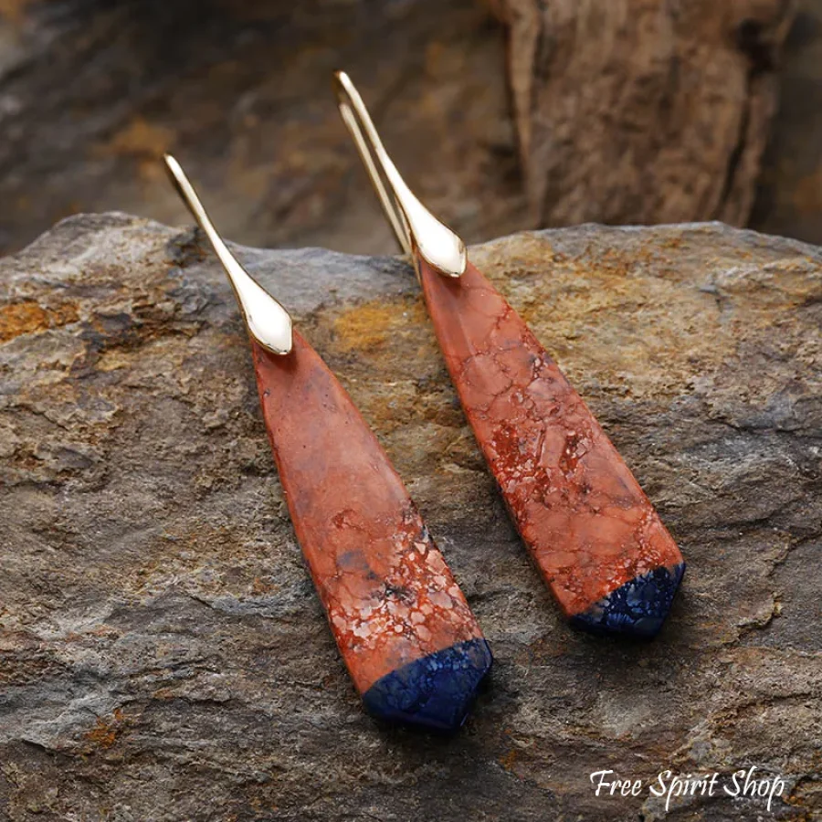 Terracotta & Blue Jasper Dangle Earrings - Image 3