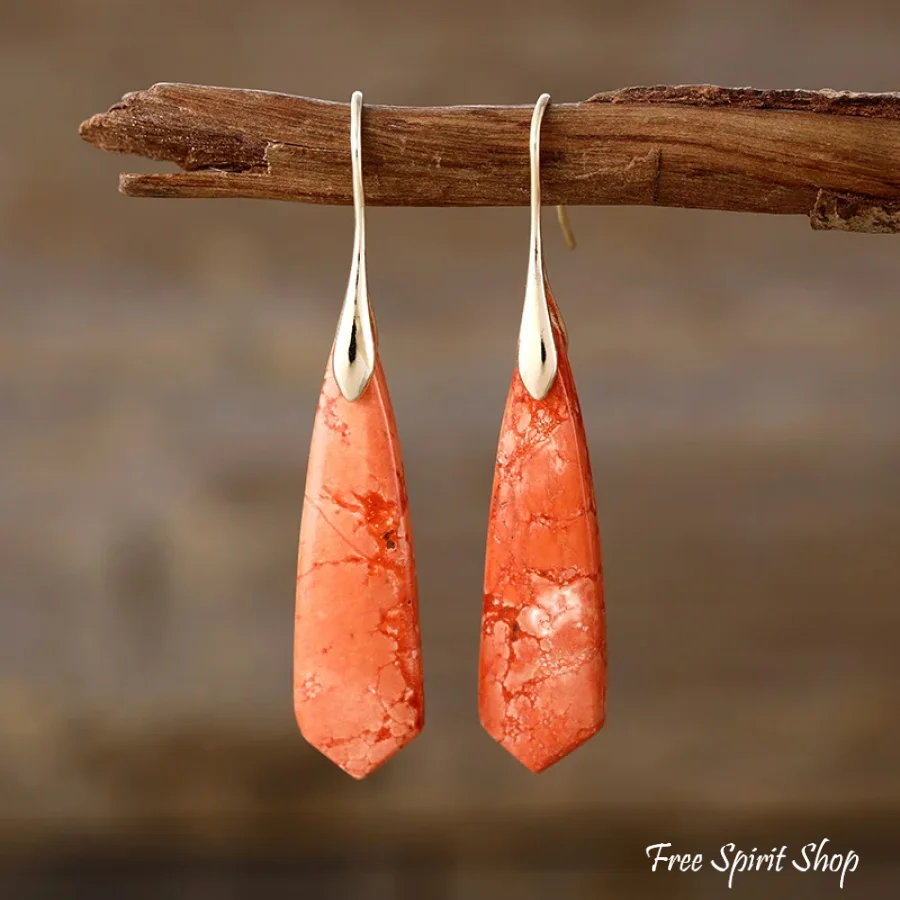 Terracotta & Blue Jasper Dangle Earrings - Image 4
