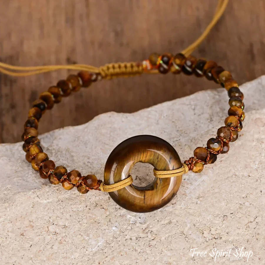Tiger Eye Circle Charm Adjustable Bracelet – Symbol of Strength & Protection - Image 2