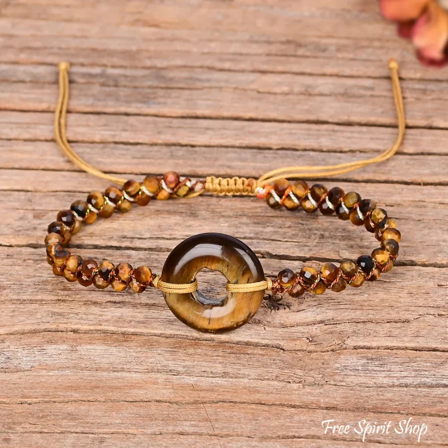 Tiger Eye Circle Charm Adjustable Bracelet – Symbol of Strength & Protection - Image 3