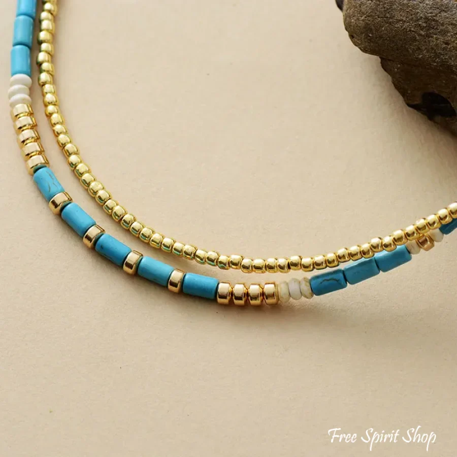 Turquoise & Gold Bead Two-Layer Choker - Image 2