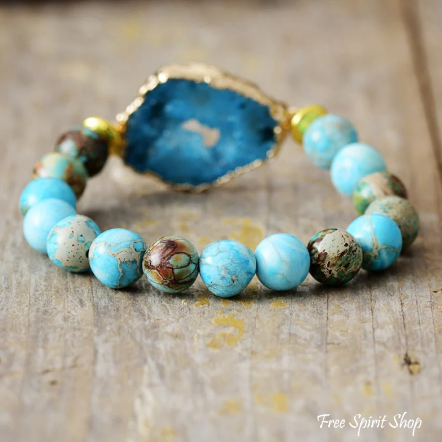 Turquoise Howlite & Druzy Bead Bracelet - Image 2
