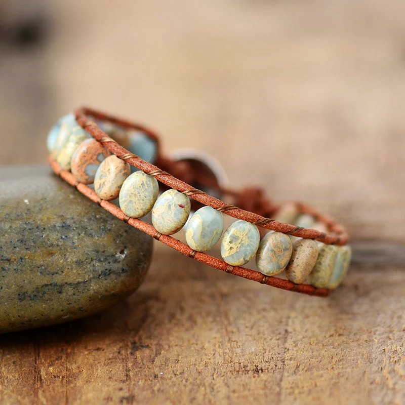 Turquoise Jasper Single Row Bead Wrap Bracelet - Image 3