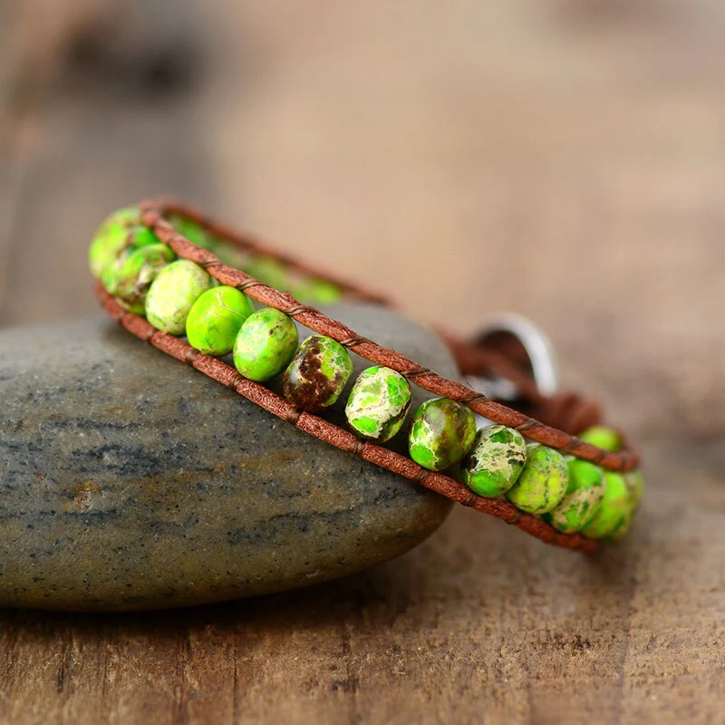 Turquoise Jasper Single Row Bead Wrap Bracelet - Image 4
