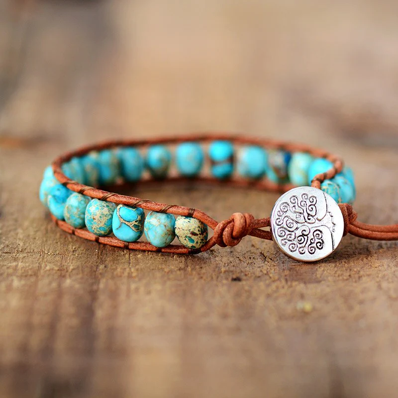 Turquoise Jasper Single Row Bead Wrap Bracelet - Image 5