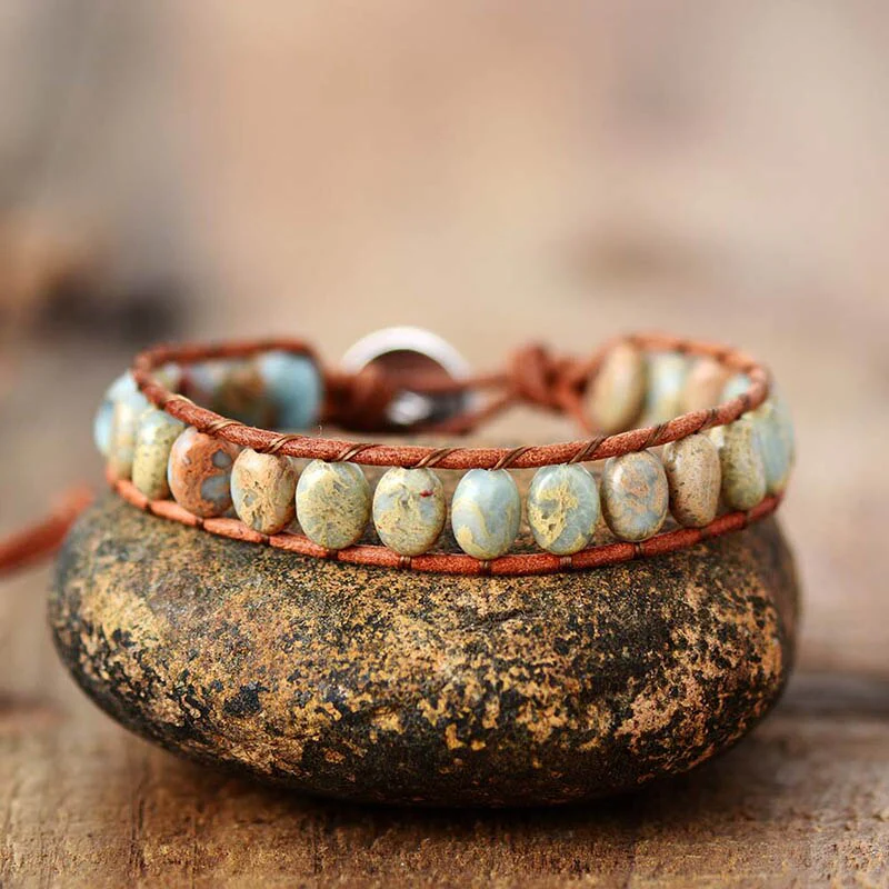 Turquoise Jasper Single Row Bead Wrap Bracelet - Image 6