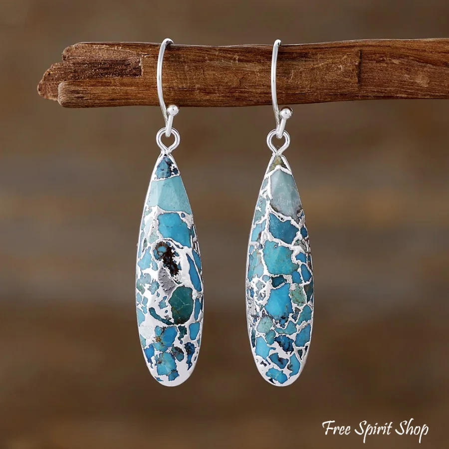 Turquoise Mosaic Jasper Dangle Earrings