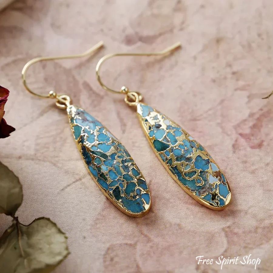 Turquoise Mosaic Jasper Dangle Earrings - Image 5