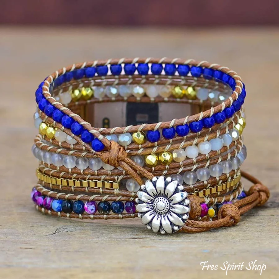 Handmade Vibrant Blue Beaded Fitbit Watch Band - Image 3