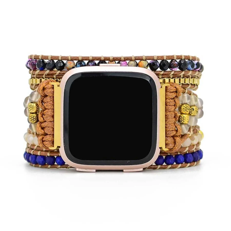 Handmade Vibrant Blue Beaded Fitbit Watch Band - Image 4