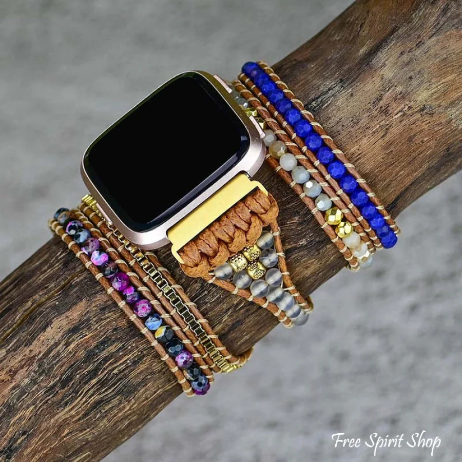 Handmade Vibrant Blue Beaded Fitbit Watch Band - Image 6