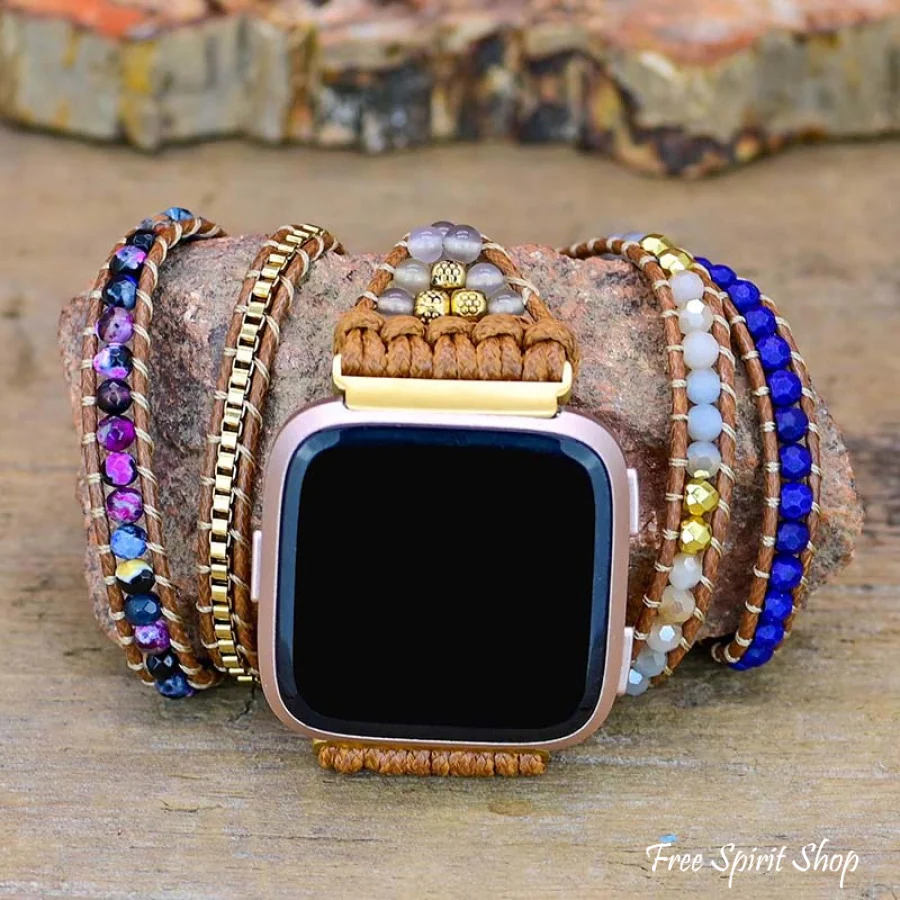 Handmade Vibrant Blue Beaded Fitbit Watch Band - Image 7