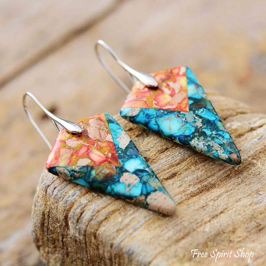 Vibrant Blue & Orange Jasper Earrings - Image 4