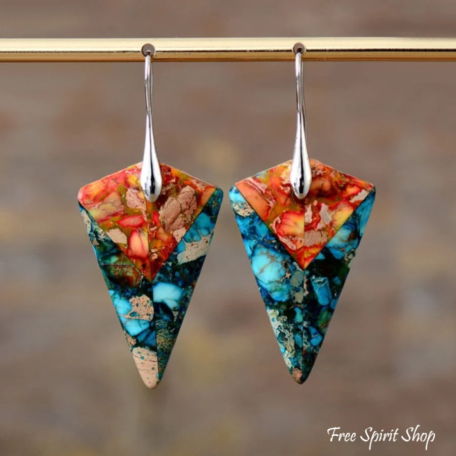Vibrant Blue & Orange Jasper Earrings - Image 7