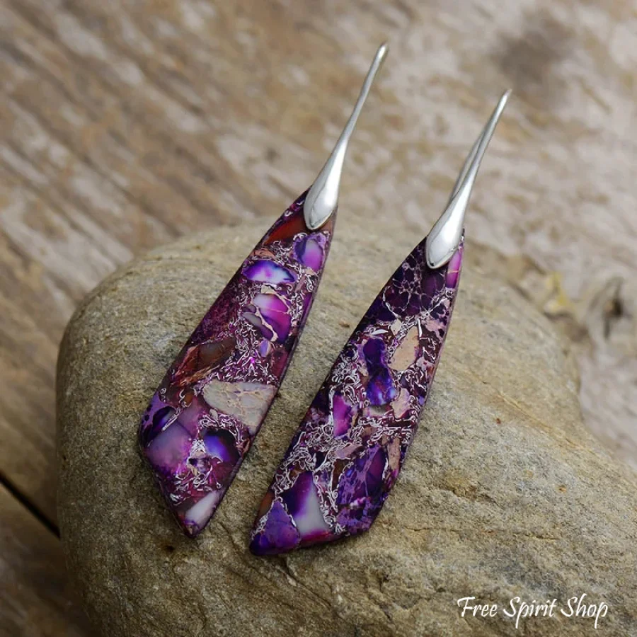 Vibrant Purple Jasper Drop Earrings - Image 3