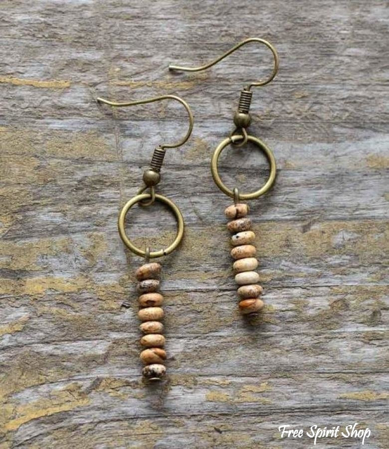 Vintage Natural Jasper Stone Ethnic Circle Earrings - Image 5